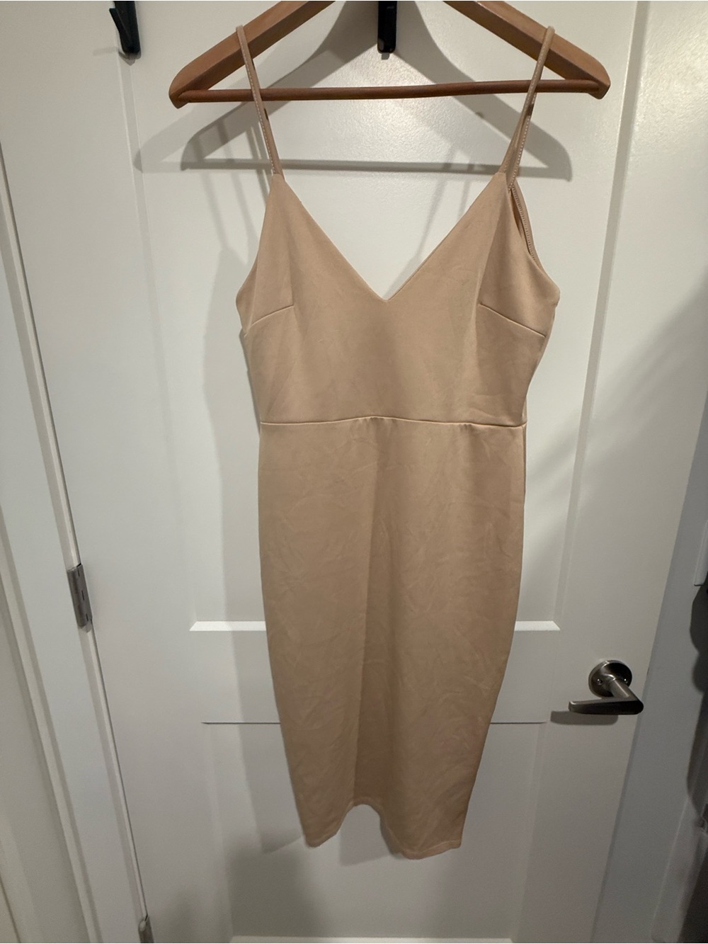 Sleeveless V-Neck Bodycon Dress in Nude
